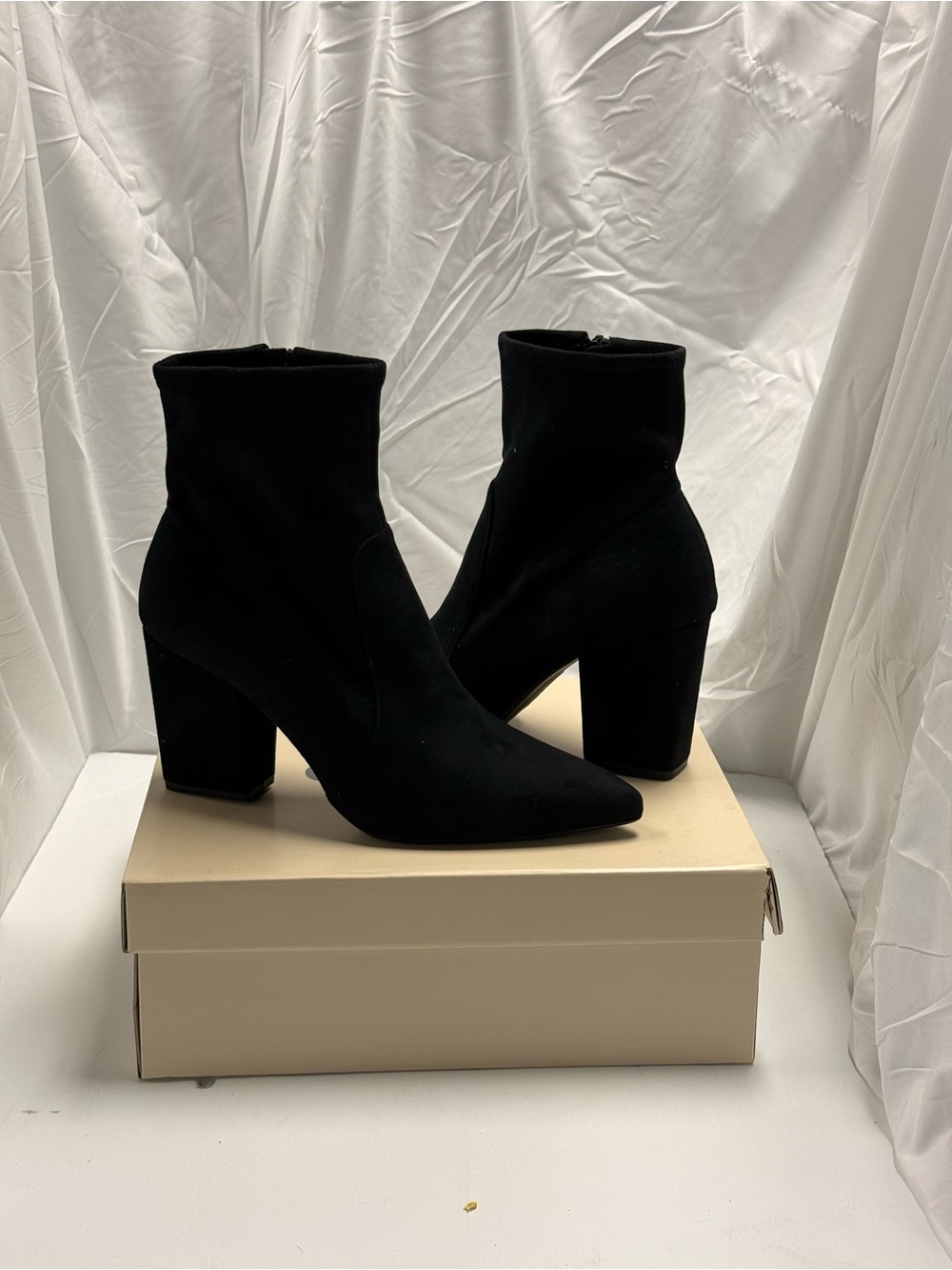 Classic Black Stretch Sock Ankle Boots with Block Heel